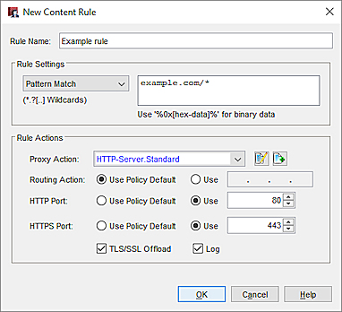 TLS/SSL オフロードが有効化されたコンテンツ ルールのスクリーン ショット