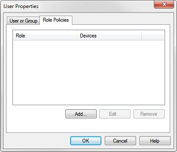 ユーザー プロパティ ダイアログ ボックス、ロール ポリシー タブのスクリーンショット