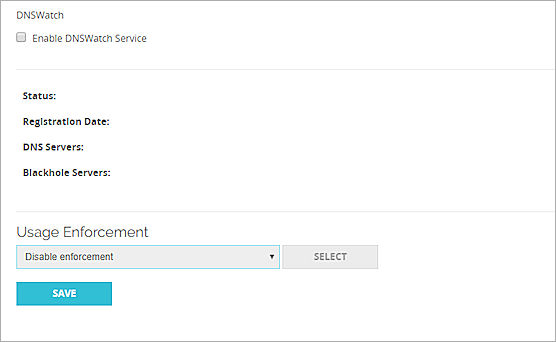 Screen shot of the DNSWatch settings in Fireware Web UI