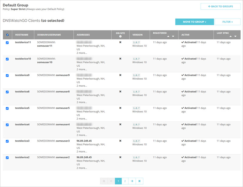 Screen shot of Move Clients to another group page