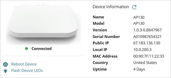 Screen shot of the access point device status