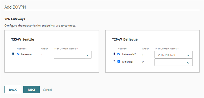 Screen shot of the VPN Gateways settings