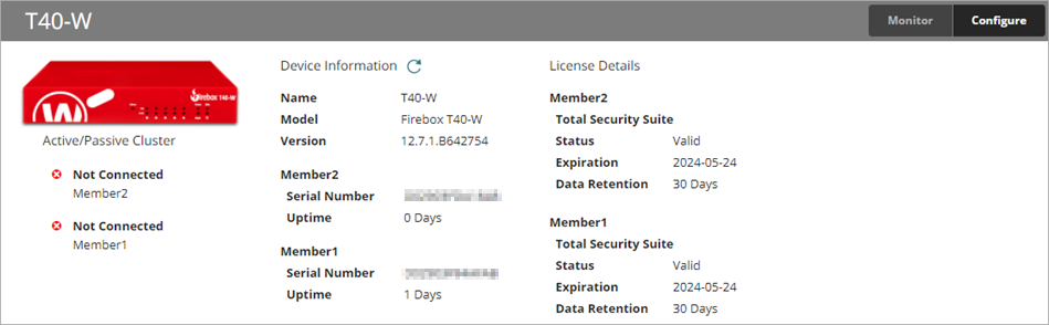 Screen shot of a disconnected FireCluster during a failover