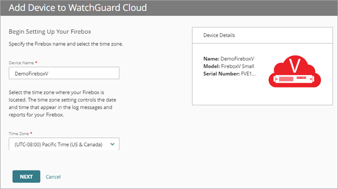 Screenshot of the Device Name and Time Zone settings