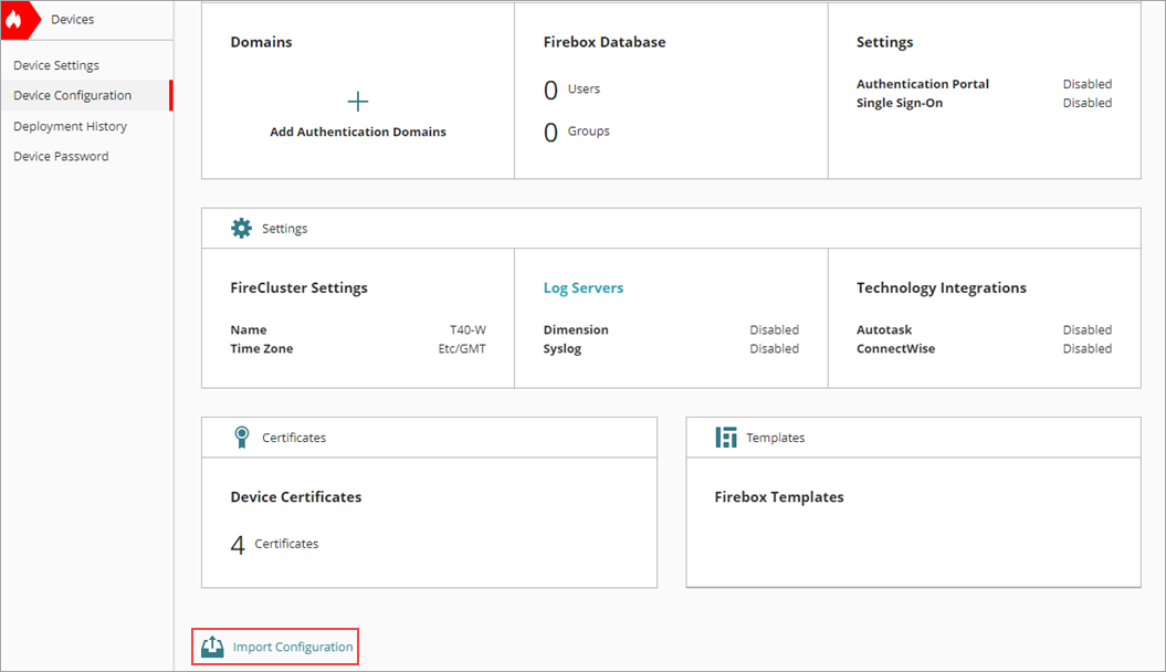 Screenshot of the Device Configuration page