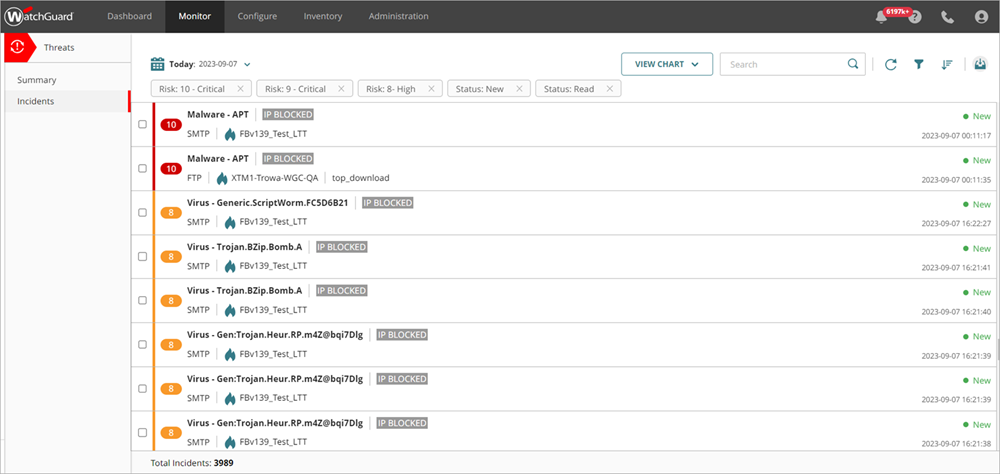 Screen shot of the Incidents page in ThreatSync