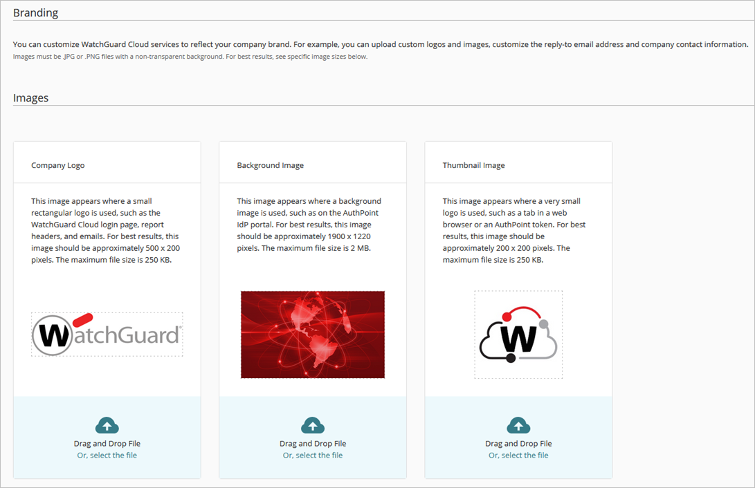 Screen shot of WatchGuard Cloud Branding page