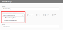 Screenshot of selecting the authentication options on the Add Policy page. 