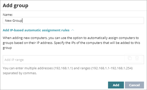 Screen shot of WatchGuard Endpoint Security, Add Group by IP