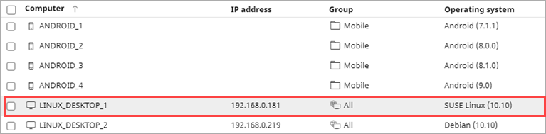 Screen shot of WatchGuard Endpoint Security, Computers list, select computer