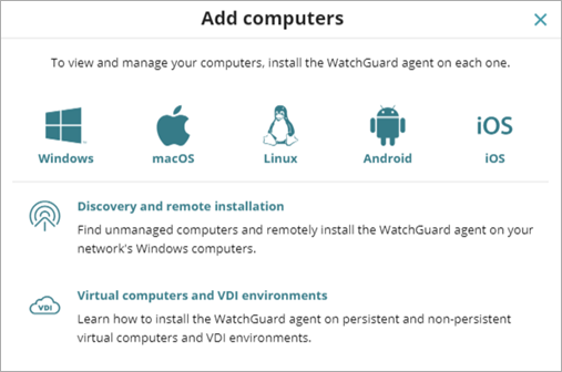 Screen shot of WatchGuard Endpoint Security, Add Computers installation window