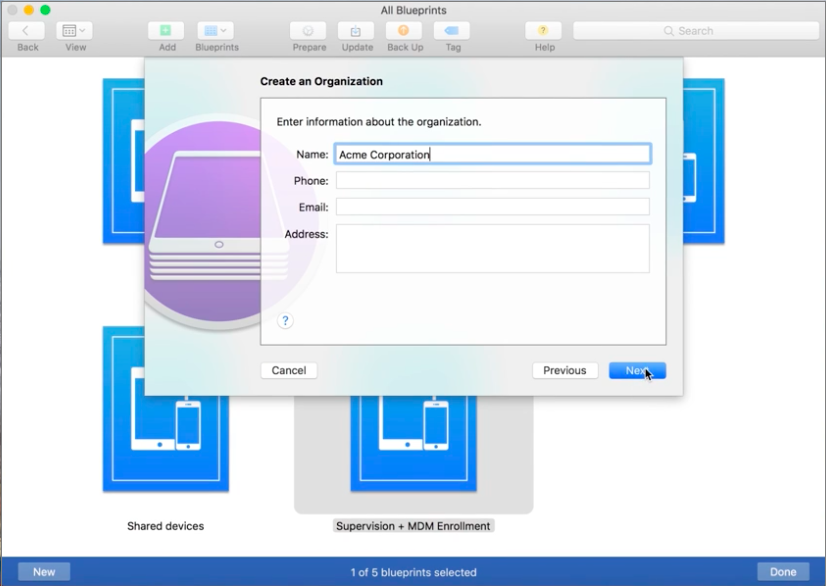 Screen shot of Create an Organization dialog box. 