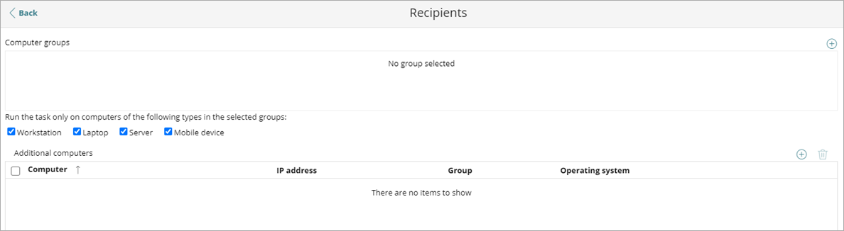 Screen shot of WatchGuard Endpoint Security, recipient types