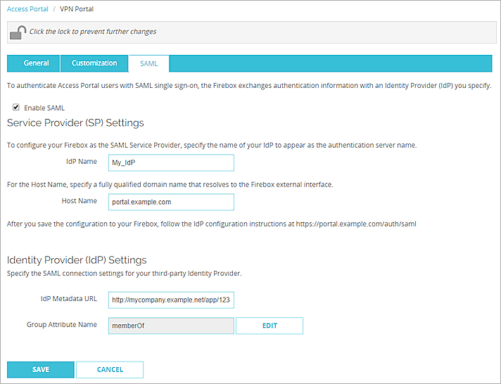 SAML SSO 設定のスクリーンショット