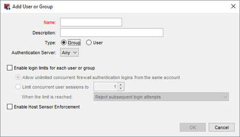 Screen shot of the Define New Authorized User or Group dialog box