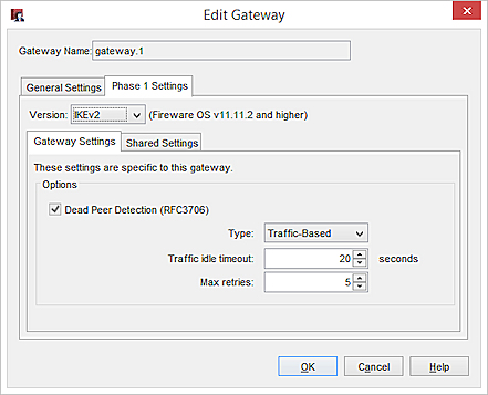 IKEv2 設定、ゲートウェイ設定タブのスクリーンショット