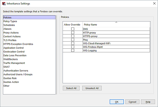 Screen shot of the Inheritance Settings dialog box