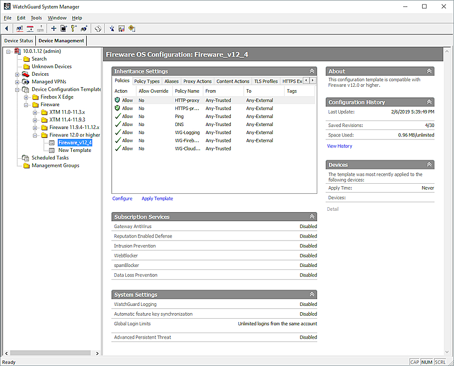 Screen shot of the Template Settings page