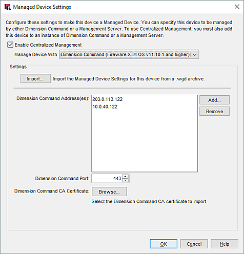 Screen shot of the Managed Device Settings dialog box