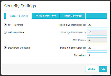 Screen shot of the Phase 1 Settings