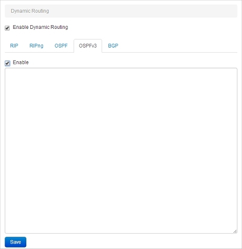 Screen shot of the Dynamic Routing OSPFv3 page