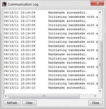 Screenshot of Communication Log dialog box. 