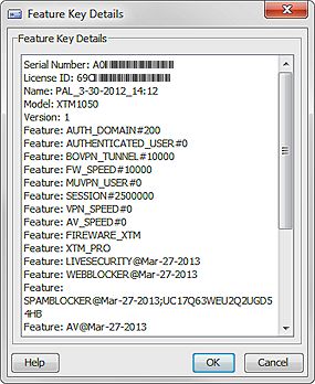 Screen shot of the Feature Key Details dialog box