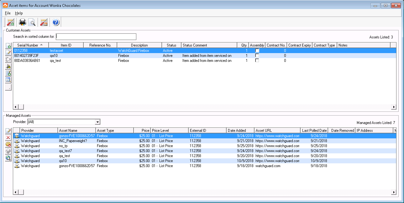 Screen shot of the Customer Assets page in Tigerpaw