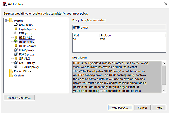 Policy Manager におけるポリシーを追加する ダイアログ ボックスのスクリーンショット