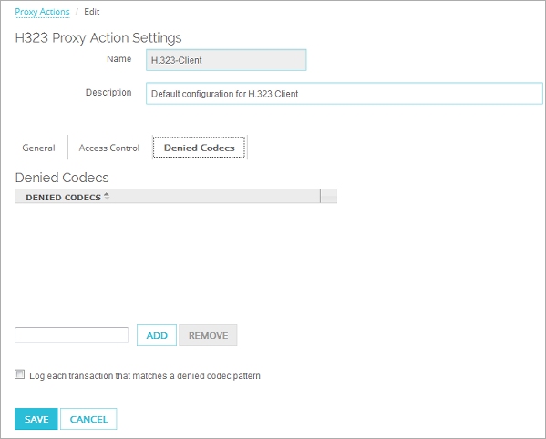 Screen shot of the Denied Codecs settings