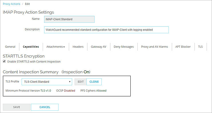 Screen shot of the STARTTLS settings