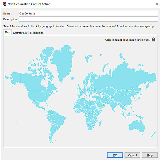 Screen shot of Geolocation action settings in Policy Manager. 