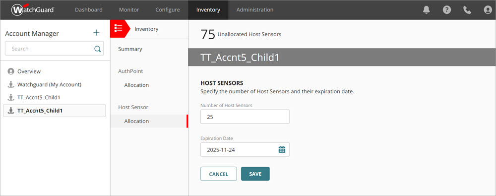 Screen shot of the Allocation tab to assign unallocated licenses