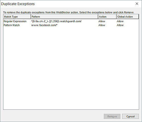 Screen shot of Duplicate Exceptions dialog box. 