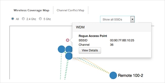 Rogue Access Point が特定されたワイヤレス マップのスクリーンショット