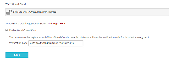 Fireware Web UI における WatchGuard Cloud 構成のスクリーンショット