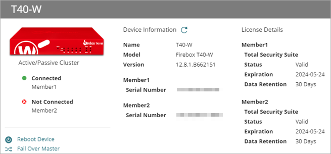 Screen shot of the FireCluster status after a completed failover