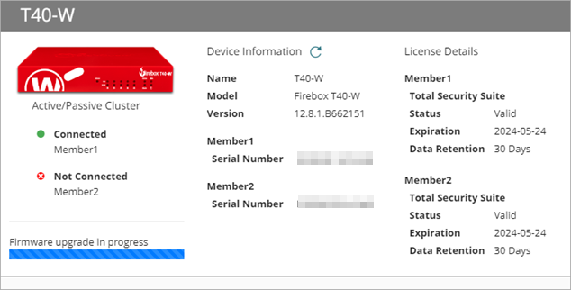 Screen shot of the Device Information page with a firmware upgrade in progress