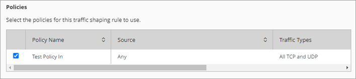 Screenshot of the Traffic Shaping Policies list. 