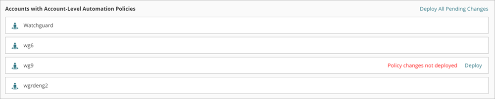 Screenshot of the Accounts with Account-Level Automation Policies section