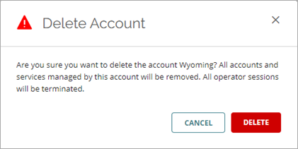 Screen shot of WatchGuard Cloud Delete Account dialog box