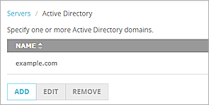 ドメインを選択した状態の認証サーバーの Active Directory ページのスクリーンショット