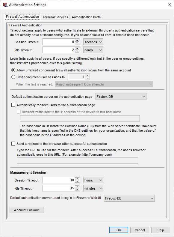 Screen shot of the Authentication Settings dialog box