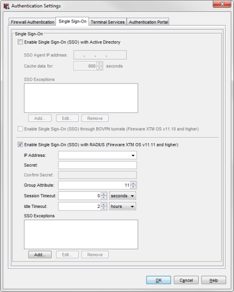 Policy Manager における RADIUS シングル サインオン構成