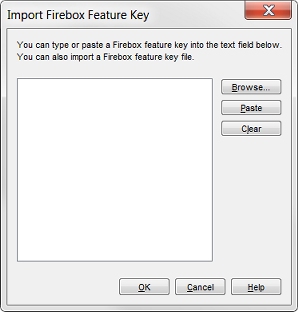 Screenshot of the Import Firebox Feature Key dialog box. 