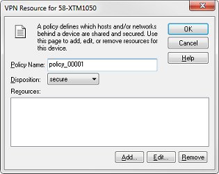 VPN リソース ダイアログ ボックスのスクリーンショット