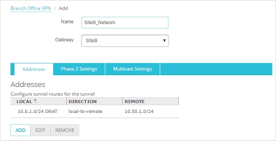 Screen shot of tunnel settings page