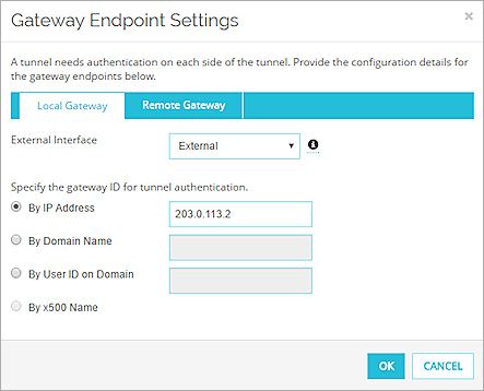 ゲートウェイ Endpoint の設定、ローカル ゲートウェイ タブのスクリーンショット