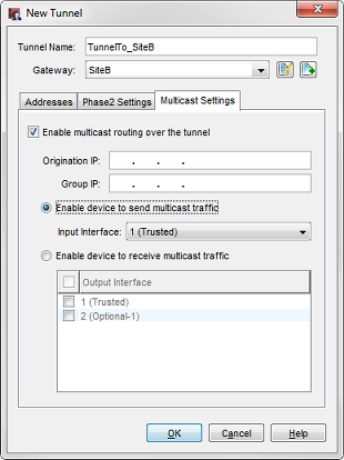 トンネルの編集 ダイアログ ボックス - マルチキャスト タブのスクリーンショット