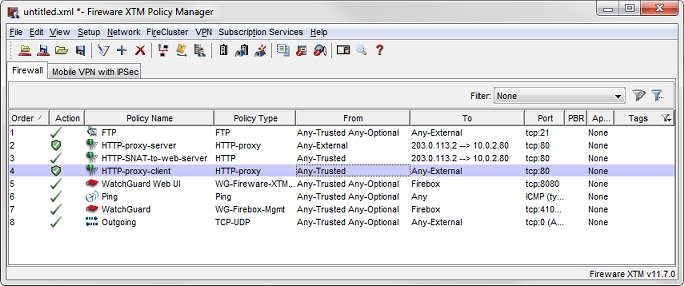 Policy Manager におけるサンプル構成ファイルのスクリーンショット